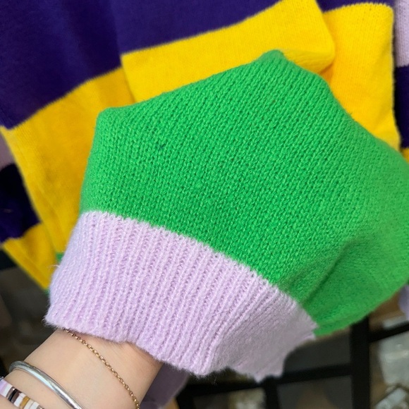 Mardi Gras sequins sweater knit crewneck embroidered pullover sweatshirt top QOS - Picture 10 of 12